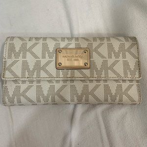 Michael Kors white print leather trifold wallet